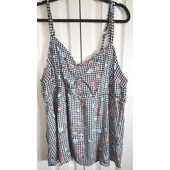 Torrid Black & White‎ Gingham Checkered and Floral Print Tank Top Size 4 - Picture 1 of 7